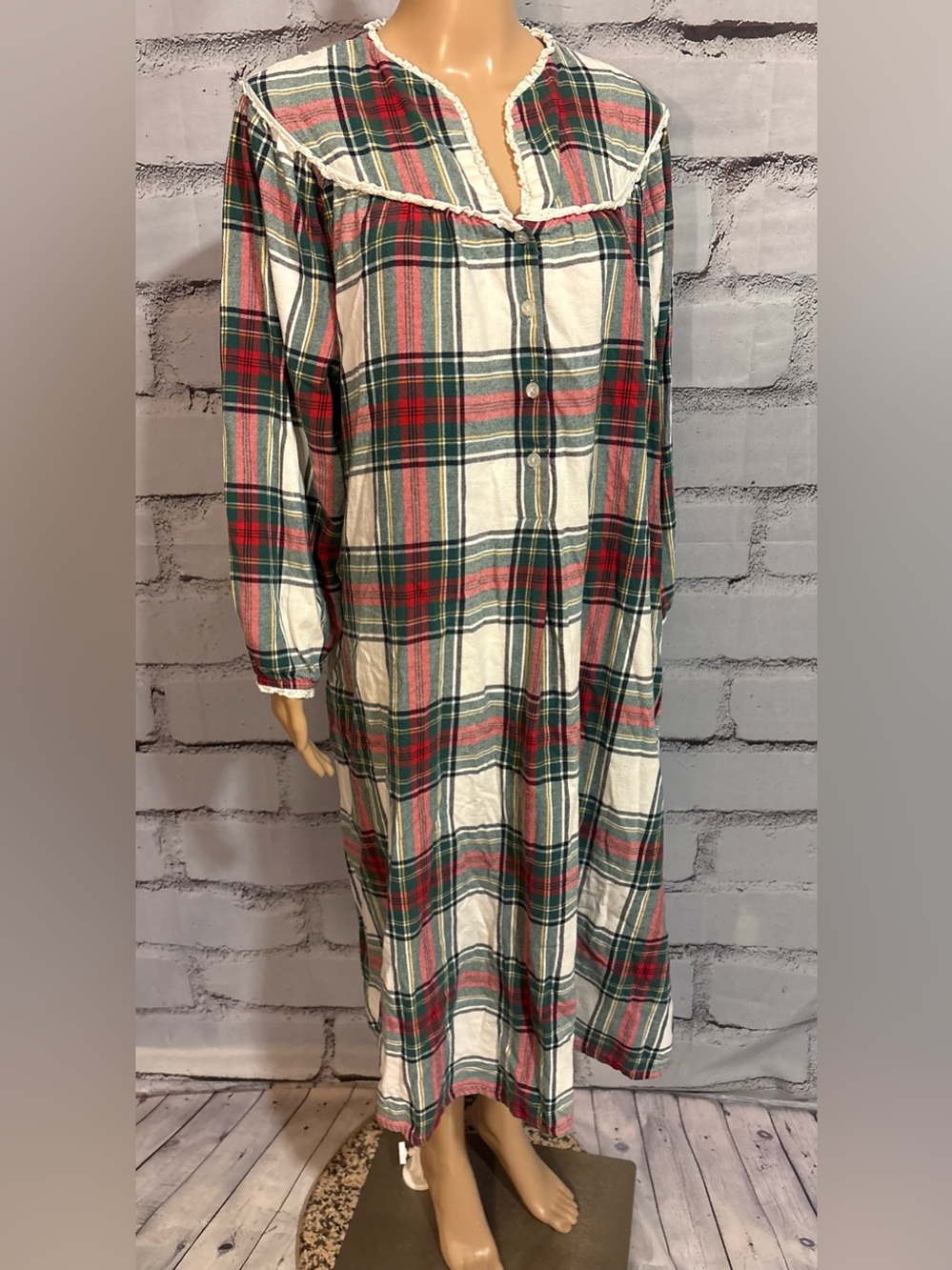 Vintage Lanz of Salzburg Plaid Flannel Nightgown Size Medium